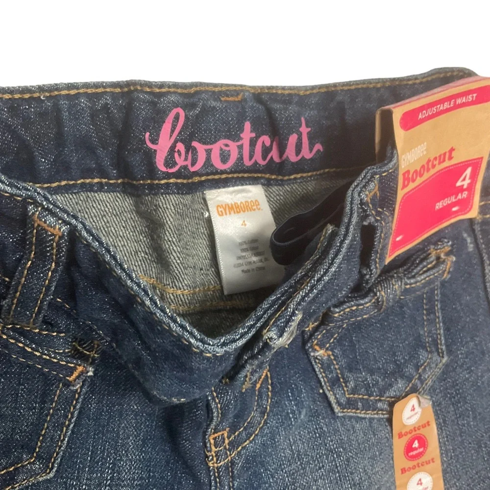 GYMBOREE Girls sz 4 Jeans Bootcut Adjustable Waist Pockets Denim Bows NWT